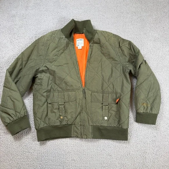 Quilted Bomber Jacket Mens XXL Olive Green Military MA1 Orange Lining Old Navy - Picture 1 of 7